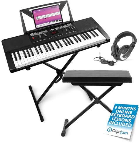 MAX Rhapsody54 Electronic Music Keyboard with Stand, Stool & Headphones, 54-Key Keyboard, Perfect Electronic Keyboard for Beginners, Includes 6 Months Lessons
