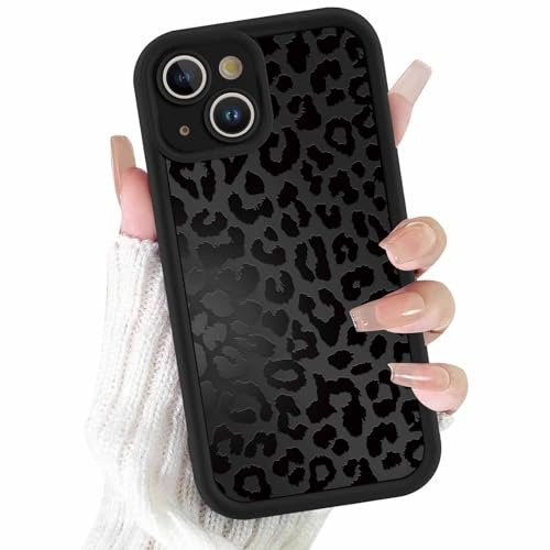 ZhuoFan Coque pour iPhone 14 6,1”, Aesthetic Léopard Motif Étui Noir Mat Housse Ultra Mince TPU Souple Silicone Case Antichoc Anti-Rayures Bumper Protection Cover, 05
