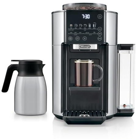 De'Longhi TrueBrew Drip Coffee Maker, Built in Grinder, Single Serve, 8 oz to 24 oz with 40 oz Carafe, Hot or Iced Coffee, Stainless,CAM51035M