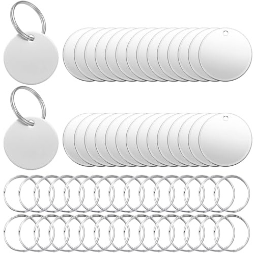Dtoterul Colgante de acero inoxidable en blanco, 30 unidades, placa de perro en blanco, redondo, grabado, acero inoxidable, etiquetas para perros, llaveros, etiquetables, colgantes vacíos, kit de