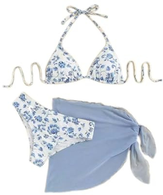 MUNSKT Bikini Femme 3 Pieces, Haut de Bikini, Bas de Bikini et Couverture pour la Plage, Piscine et Les Vacances