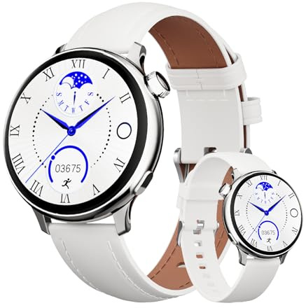 OKYUK Smartwatch Damen mit Telefonfunktion, 1.27 HD Voll Touch Screen, Fitnessuhr Damen mit 24h Herzfrequenz, SpO2-Tracking und Schlafüberwachung, 90+ Sportmodi, Kompatibel mit Android IOS (Silber)