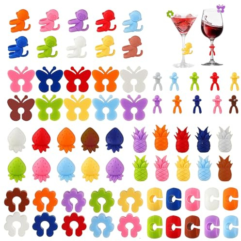 LUMOOM 70 marcadores de cristal de silicona, vasos de cristal coloridos, marcadores de vidrio de colores, marcadores de vidrio reutilizables para copa de vino, tazas, vasos