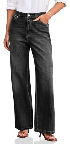 Cicy Bell Jeans da donna Baggy gamba larga pantaloni jeans vita media denim boyfriend pantaloni con tasche, Nero , 40