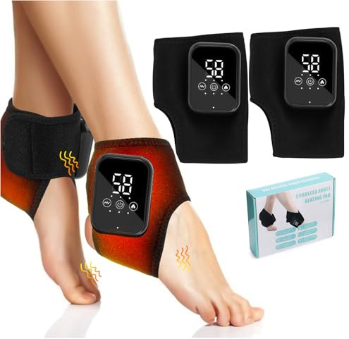 Masajeador de pies 3 en 1, 2pc Masajeador eléctrico para pies y Tobillos, Tobillera Térmica Inalámbrica con 3 Modos de Vibración, 3 Niveles de Calor Regalo para relajación