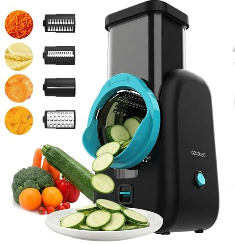 Cecotec Tagliaverdure Cubetti Elettrico Salad Maker Total Blade Full Black.Robot Cucina, 4 Cilindri Intercambiabili, Taglia, Grattugia, Affetta, Smontabile, Compatto, Insalate Fresche in Pochi Secondi