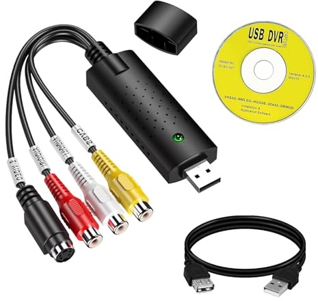 Bgfaquri USB Video Capture VHS to Digital Converter, Video Capture Card RCA S Videos to USB Adapter for PC Laptop Convert VCR Hi8 DVD Analog Videos to Digital Compatible with Windows Mac Linux