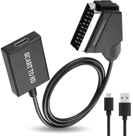 AOUZOVLI Adattatore Scart Hdmi,1080p 720p Scart To Hdmi, Supporta La Conversione 16:9/4:3,Con Cavo Da 50 CM Dotato Di Spina,Pal/Ntsc,Adatto Per Hdtv,Dvd,Vhs,Videoregistratori Ecc