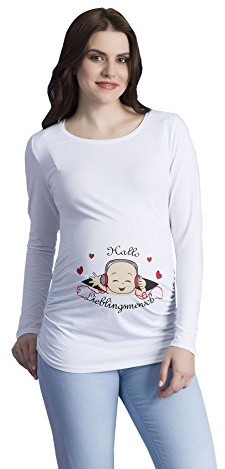 Hallo Lieblingsmensch - Camiseta Divertido Estampada de Manga Larga Premamá para Mujer Embarazo Lactancia T-Shirt (Blanco, Large)