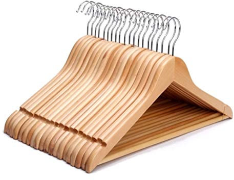 ZYBUX – 20 Pack Wooden Coat Hangers 44cm | Heavy-Duty Non-Slip Hangers for Clothes, Coats, Skirts & Trousers | Space-Saving Design
