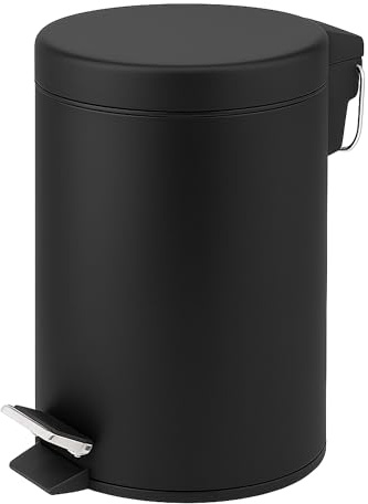 Innoteck Bathroom Bin, 3L Small Pedal, Toilet Bin, Kitchen Bin, Black | Waste Paper Bin, Removable Inner Bucket, Hands-Free Pedal & Closed Lid