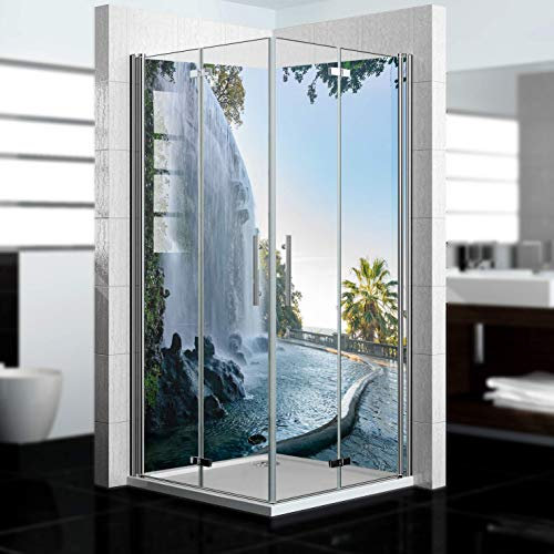 Dedeco 2x Premium Bad Duschrückwand mit Motiv: Wasserfall V11, 90x200cm, wasserfest, hochwertig fugenlose Wandverkleidung aus 3mm-Alu-Verbundplatte, Fliesenersatz ohne Bohren, Made in Germany