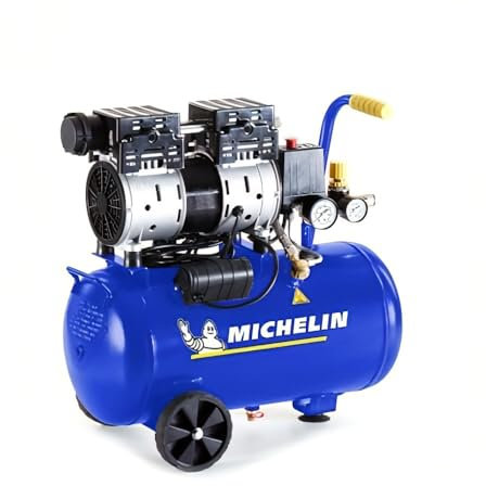 Compresor de aire silencioso MICHELIN MX24/1 - Tanque de 24 litros - Sin aceite - Motor de 1 hp - Presión máxima 8 bar - Flujo de aire 106 l/min - 6,4 m³/h - 59 dB(A) LpA 4m - 78 dB(A) LwA