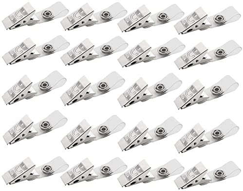 BOBOZHONG Porta Badge con Clip,20 PCS Clip per Badge in Metallo, Clip per Badge in Metallo con Cinturini in PVC Trasparente per Carte d'identità e Porta Badge Targhette con Nome, Badge da Lavoro