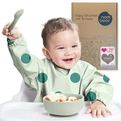 Nombear ® Lätzchen für Baby mit Ärmel - Abwaschbare Lätzchen mit Ärmeln, Wasserdichtes Baby Lätzchen für Baby Essen, Ganzkörper Lätzchen für Baby, Ärmellätzchen für Baby, Beikost Baby Zubehör