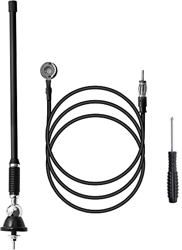 Anina 16 Inch Marine Radio Antenna for Pickup Truck Boat ATV UTV RV Motorcycle Tractor Top/Side Mount Rubber Duck Flexible Antenna Aerial Mast Optimized Radio FM/AM Reception (Black)