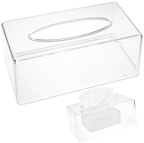 INHEMING Acryl Taschentücher Box Spender Quadratisch Weiß, Transparent Acrylic Kosmetiktücher, Tissue Cover, Taschentuchspender für Schlafzimmer, Badezimmer, Wohnzimmer