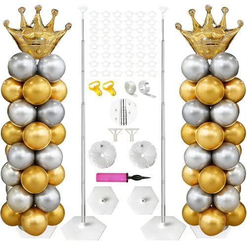 Ceither Kit de Support de Colonne de Ballon 2 ensembles Ajustable de Colonne de Ballons Support en Métal Avec Bases Pour Anniversaire, Mariage, Baby Shower