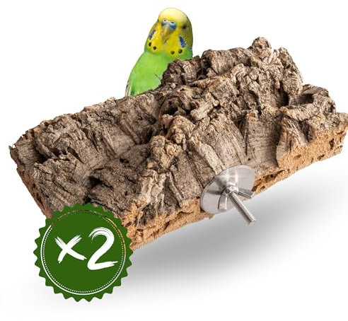 2 STÜCK 20x10cm Korksitzbrett, Wellensittich Kork Sitzbrett/Nymphensittiche/Sparen mit dem Doppelpack aus Naturkork - fördert Krallen & Schnabelpflege, kein Plastik im Käfig