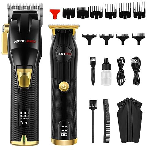 HIENA PRO Tagliacapelli professionale da uomo, senza fili a T, set di taglio professionale ricaricabile, con display a LED, regalo per uomini
