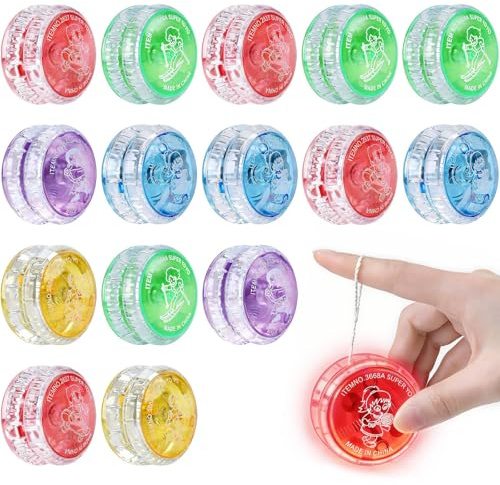 ZCOINS 15 Pièces YoYo Lumineux LED Années 90 pour Débutants - Jouet Rétro, Cadeaux d'anniversaire, Goodies de Fête, YoYo Party Mitgebsel Füller (Couleurs Aléatoires)