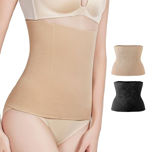 SLEEKEE 2faja de recuperación sin costuras, entrenador de cintura, cinturón abdominal de doble cruz, adelgazante, moldeador transpirable (color piel, negro), Nude Negro, 28*