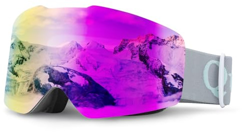Qunature Lunettes Ski OTG Hiver Visière Protection UV400 Masque Anti-buée Élastique Respirant Jouer Neige Homme Femme Compatibles avec Casque Grand Vision Non-Cadre Snowboard Motoneige Escalade Gris
