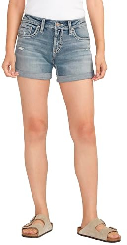 Silver Jeans Co. Women's Boyfriend Mid Rise Short, Med Wash CVS384, 32