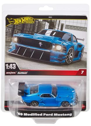 Hot Wheels Premium Ford Mustang, 1:43rd Scale Vehicle, Officially Licensed Replicas for Adult Collectors, Real Riders Tires, Metal/Metal Body & Chassis, HWT04