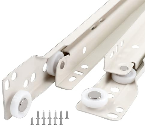 Glissières Guidage De Tiroir 250 350 400 550mm Rails À Rouleaux Coulisses Pour Tiroirs Meuble Armoire Cuisine, En Métal Robuste, 1 Paire Blanc Rail Coulissant Charge Lourde 50Kg