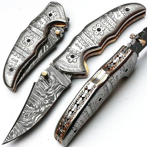 PAL 2000 KNIVES FK-8744 Couteau de poche pliant en acier damas fait à la main sur mesure avec gaine