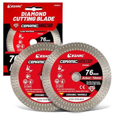 EZARC Disco di taglio al diamante da 76 mm, lame di sega al diamante ultra sottili per la lama a angolo, per tagliare porcellana, granito, marmo, piastrelle e ceramica (pacchetto da 2).