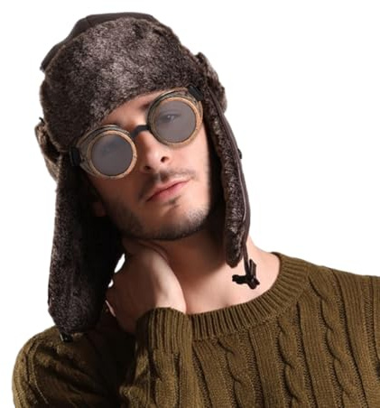 Komonee Halloween Retro Pilot Kit Fancy Dress Up Fighter Costume Outfit WW2 Dog Ear Cap Hat Goggles Accessories Kids School Day