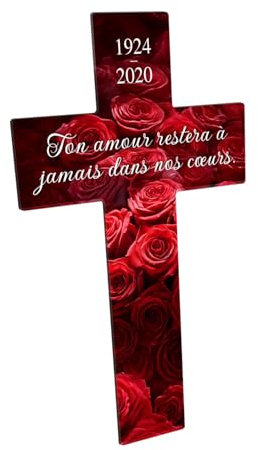 OCAP-FUNERAIRE.COM Croix Funéraire personnalisable en plexiglass ? motif roses rouges, 12x20 cm