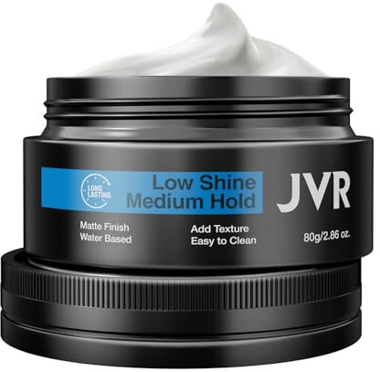 JVR Hair Clay for Men, Matte Clay with Medium Hold & Low Shine, Hair Styling Pomade for Volumising, Defining & Texturising, Long Lasting, Easy To Wash Out for all Hairstyles Cream 80g