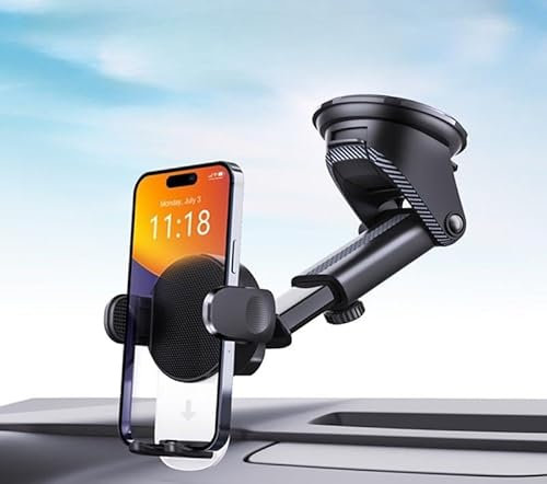 Upgraded 2025 Universal Car Phone Holder Strongest Suction Cup Base 360° Temperature Resistant Rotation Telescopic Adjustable Arm Adjustable Dashboard & Windscreen for All Smartphones All cars