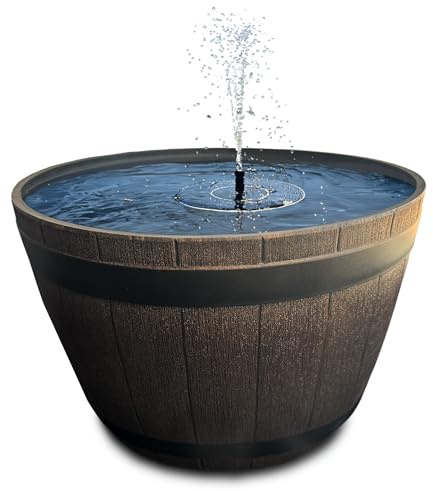 matches21 HOME & HOBBY Kit de fontaine solaire d'extérieur - Grand format de 51 cm - Aspect tonneau en bois - Marron - Fontaine de jardin