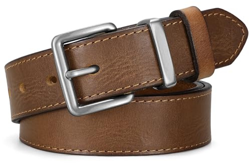 SUOSDEY Genuine Leather Belts for Women Men Handmade Vintage Black Brown Women Belt for Jeans, Dresses with Gold and Silver Buckle 1.2 Width