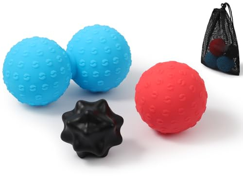 HODEMI Massage Ball Set, 3 Pack Spiky Ball, Lacrosse Ball & Peanut Massage Roller for Trigger Point Therapy, Deep Tissue Muscle Relaxation for Back, Neck, Hip, Leg & Foot with Mesh Bag