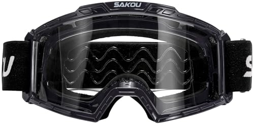SAKOU Occhiali Moto Motocross Bambino – Antiappannamento, Antiurto e con Protezione 100% UV400 per Ragazzi e Ragazze dai 3 ai 12 Anni, Ideali per Fuoristrada, ATV e Dirtbike (Nero)