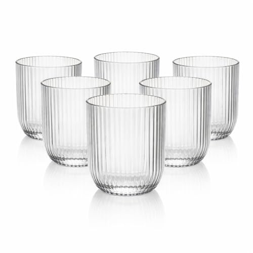 Set 6 Bicchieri Vetro Rigato 300 ml – Bicchieri Acqua e Cocktail Design Moderno, Bicchieri Colorati Eleganti per Tavola e Cucina, Resistenti Lavastoviglie, Tumbler in Vetro (Trasparente)