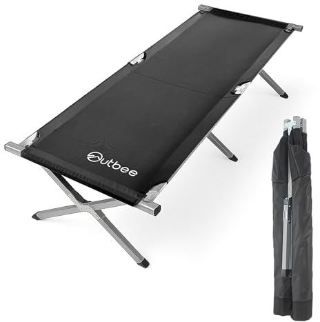 Outbee Letto da Campeggio Pieghevole 190x63x43 cm - Brandina 1 Persona, Telaio Acciaio Portata 150 kg, Borsa Trasporto Inclusa, Tessuto Traspirante, Montaggio Senza Attrezzi, Nero