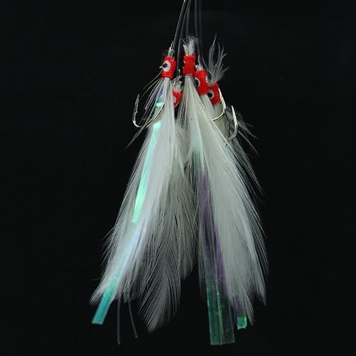 EaseSunny for SABIKI Rig, Fishing Lure, Sea Fishing Hooks, 5-Pack High-Carbon Steel for SABIKI Rigs with for Red Head White Foil for Mackerel Herring Catching, for Deep Sea Saltwater Tackle for