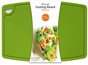 Liflicon Extra Large Thick Silicone Cutting Board 14.6'' x 10.43'' FDA Approved Chopping Board Flexible Nonslip Cutting Mats Dishwasher Safe-Green
