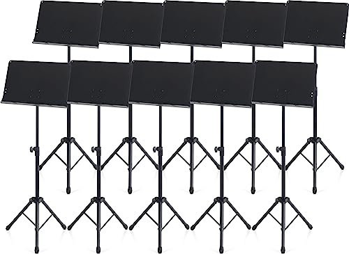 10er Set Pronomic OS-01C Orchesterpult (geschlossene Notenauflage, mit Notenklemmen, platzsparend, stufenlos, Prismenverbinder) Schwarz