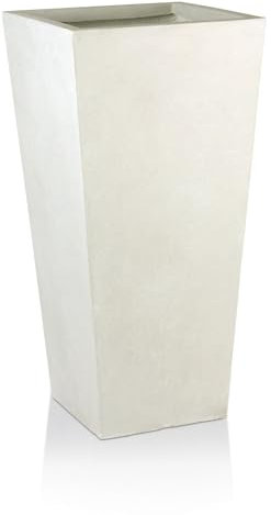 IDEALIST Small 50.5cm Tall Planter for Garden | White Reinforced Stone Tapered Square Planter | Outdoor Pots with Drainage Holes L24.5 W24.5 H50.5 cm, 18 litres