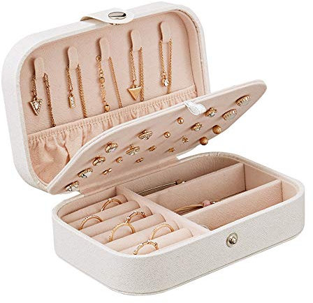 YONZONE Jewellery Box Organiser Travel Jewellery Case Storage Small Jewellery Boxes for Rings Earrings Necklace Bracelets, Double Layer Faux Leather Jewelry Gift Box for Girls Women(White)