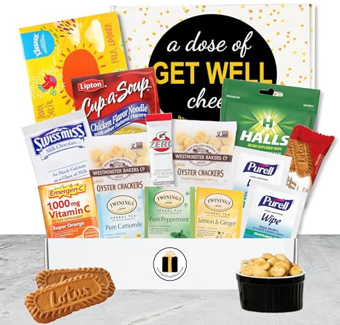 Get Well Care Package for Adults – 10-Piece Cold & Flu Gift Basket with Soup, Tea, Tissues & Sanitizer Wipes (Get Well Cheer: For Colds, Flu, Allergies)