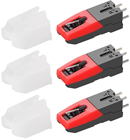 3 pièces tête et pointe de rechange rubis pour tourne-disque et système Hi-Fi cartouches pour 33 45 et 78 tr/min Lecteur de disques phonographiques LP (Rouge)