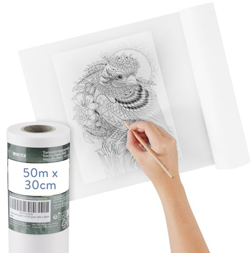 WINTEX Rotolo Carta da Lucido - 30 cm x 50 m - Carta Lucida per Disegno Tecnico e Architettura - Traslucida per Schizzi Fai da Te Decorazioni e Lanterne